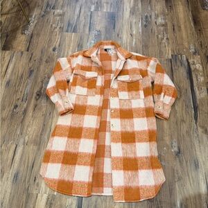 Vici Women's Orange and Cream Plaid Button-Down Jacket